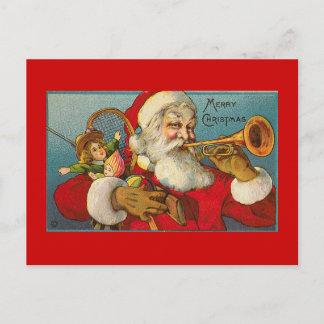 Vintage Santa with trumpet Postcard