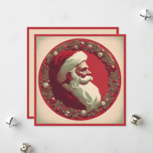 Vintage Santa with Wreath Holiday Card