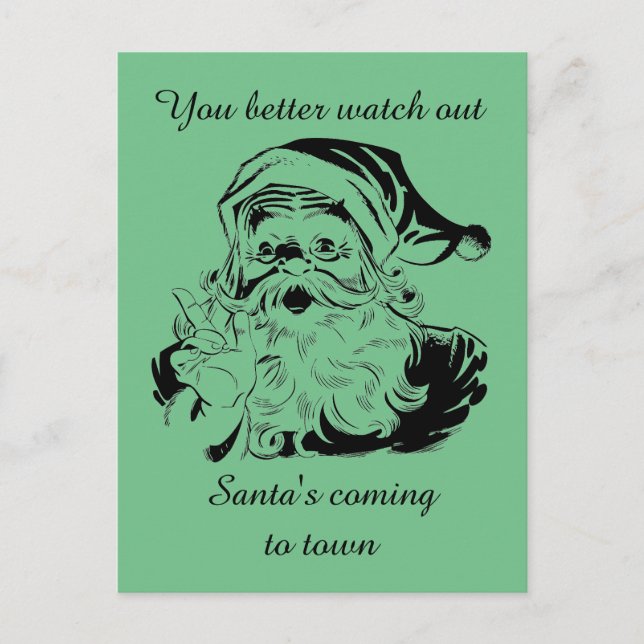 Vintage Santa's Coming to Town Holiday Postcard (Front)