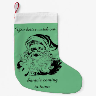 Vintage Santa's Coming to Town Small Christmas Stocking