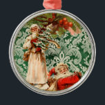 Vintage Santas n Holly Elegant Christmas Ornament<br><div class="desc">This delightful Vintage Santas and holly art will bring joy to those who receive your Christmas cards! Capturing the spirit of holidays past, this collection has been created to grace your Christmas cards, stickers, stamps and more. Featuring new original art damask and watercolor washes blended with vintage artwork. It is...</div>