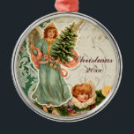Vintage Santas n Holly Elegant Christmas Ornament<br><div class="desc">This delightful Vintage Santas and holly art will bring joy to those who receive your Christmas cards! Capturing the spirit of holidays past, this collection has been created to grace your Christmas cards, stickers, stamps and more. Featuring new original art damask and watercolor washes blended with vintage artwork. It is...</div>