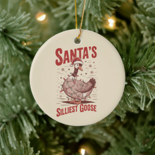 Vintage Santa's Silliest Goose Funny Christmas 90s Ceramic Tree Decoration