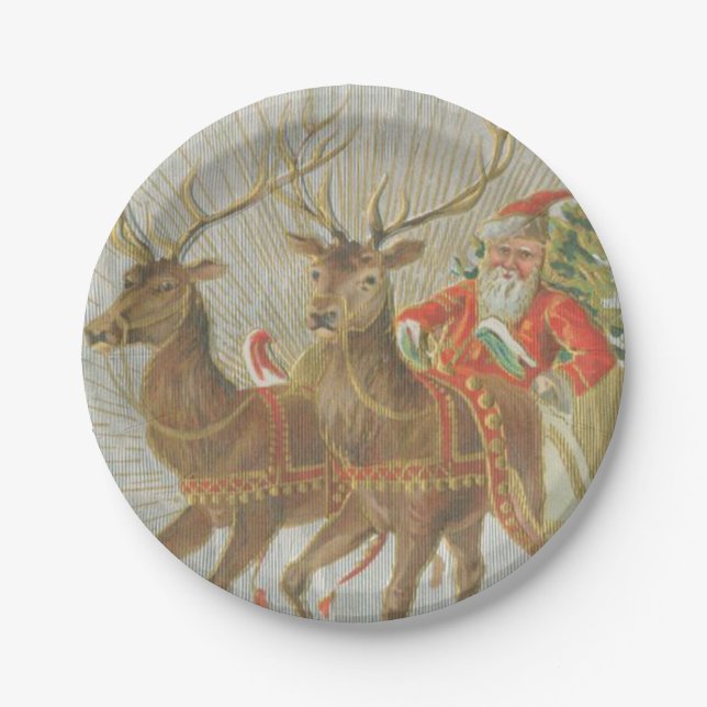 Vintage Santa's Sleigh Paper Plate (Front)