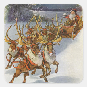 Vintage Santa's Sleigh with Reindeer Sticker Sheet