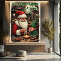 Vintage Santa's Toy Factory Elf Helper in Workshop