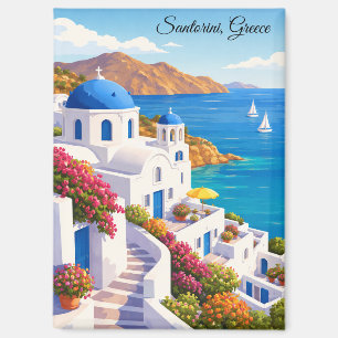 Vintage Santorini Greece Travel Colorful Island Magnet