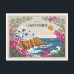 Vintage Santorini Greece Travel Postcard<br><div class="desc">Capturing the breathtaking vertical beauty of Santorini often results in standard, high-contrast photography that misses the soft, romantic allure of the Greek Isles. For many travelers, finding stationery that portrays the iconic blue-domed churches and sun-bleached cliffs of Oia with an artistic, nostalgic touch is a common challenge. This vintage-inspired postage...</div>