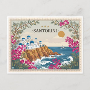 Vintage Santorini Greece Travel Postcard