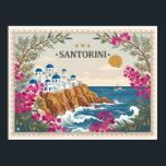 Vintage Santorini Greece Travel Postcard Poster<br><div class="desc">Capturing the breathtaking vertical beauty of Santorini often results in standard, high-contrast photography that misses the soft, romantic allure of the Greek Isles. For many travelers, finding stationery that portrays the iconic blue-domed churches and sun-bleached cliffs of Oia with an artistic, nostalgic touch is a common challenge. This vintage-inspired postage...</div>