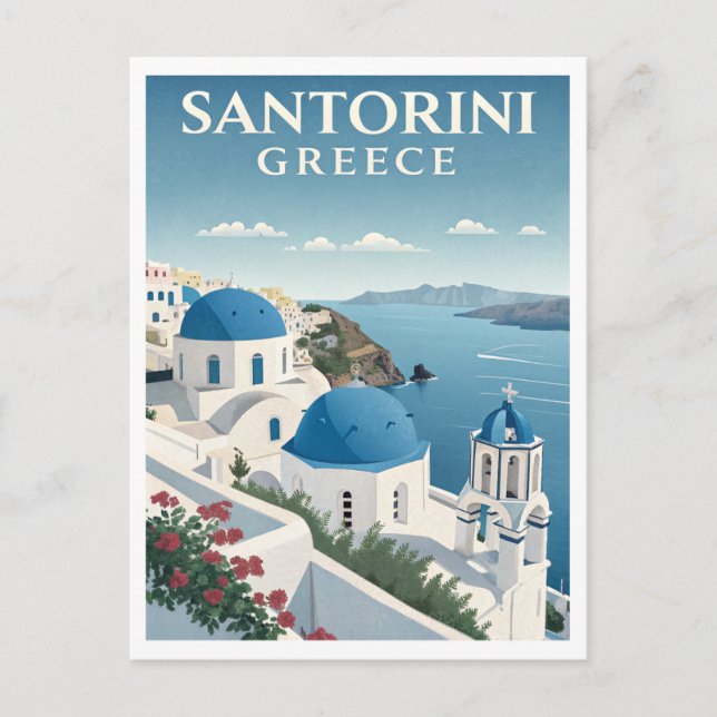 Vintage Santorini Travel Postcard (Front)