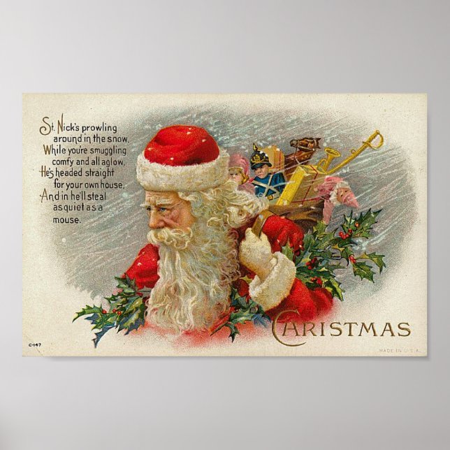 Vintage Sants Christmas St. Nick Card Poster (Front)