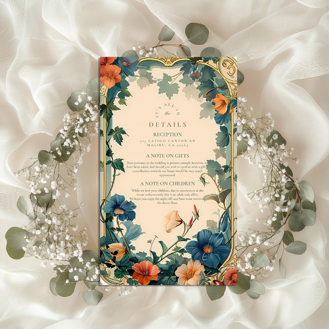 Vintage Sapphire Bloom Frame Wedding Enclosure Card (Creator Uploaded)