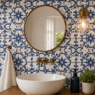 Vintage Sapphire Elegant Blue Ornamental Mosaic  Tile