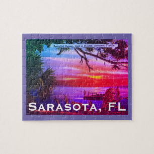 Vintage Sarasota, FL Beach Sunset - Gulf of Mexico Jigsaw Puzzle