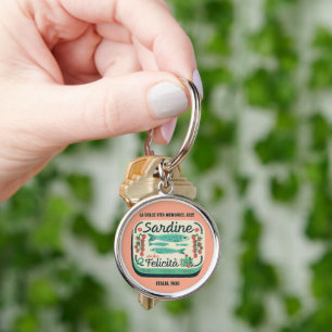 Vintage Sardine Can Italian Food Peach   Key Ring