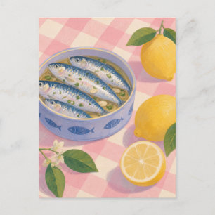 Vintage Sardines Lemons Mediterranean Picnic Postcard