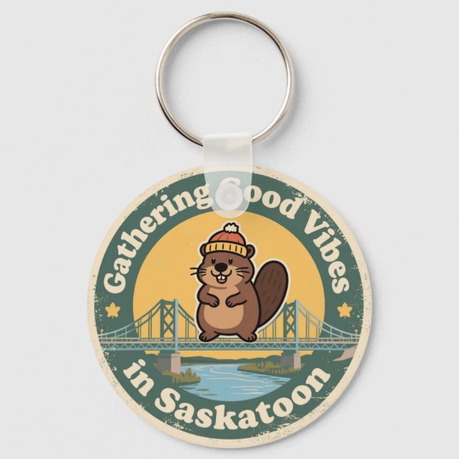 Vintage Saskatoon SK Good Vibes Gift Key Ring (Front)