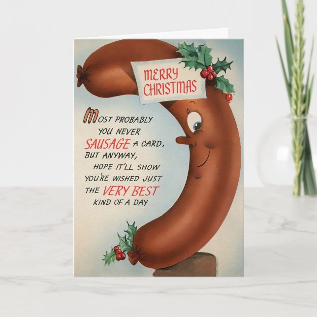 Vintage Sausage Christmas Card (Front)