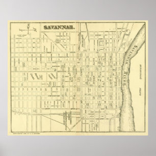 Vintage Savannah Georgia Map (1890) Poster