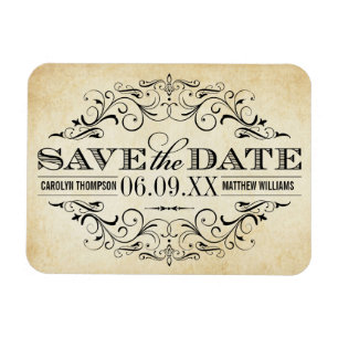 Vintage Save the Date   Elegant Flourish Magnet