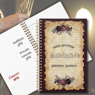 Vintage Saxophone Botanical Musician Rehearsal Log Planner