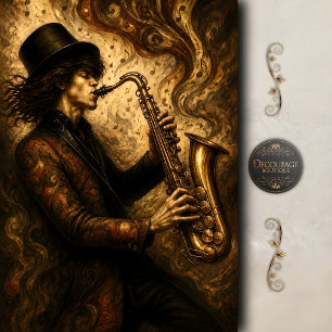 Vintage Saxophone Music Art Decoupage Tissue Paper