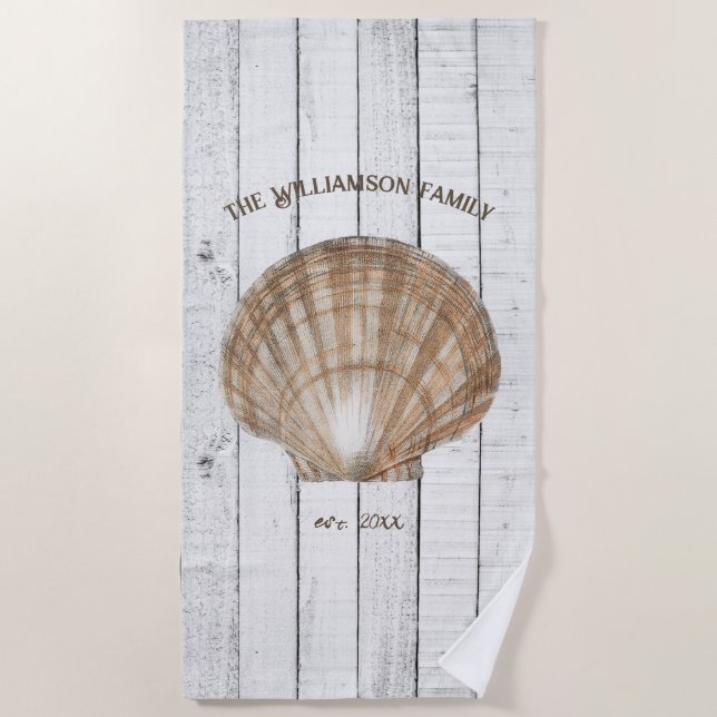 Vintage Scallop Shell Beach Towel (Front)