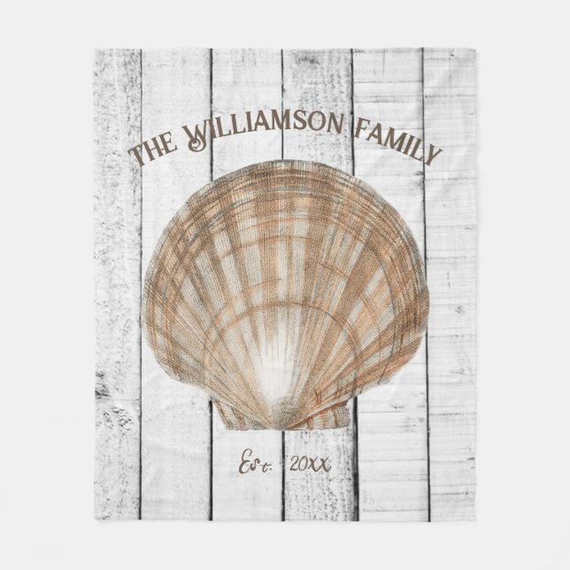 Vintage Scallop Shell Fleece Blanket (Front)