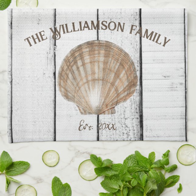 Vintage Scallop Shell Kitchen Towel (Folded)