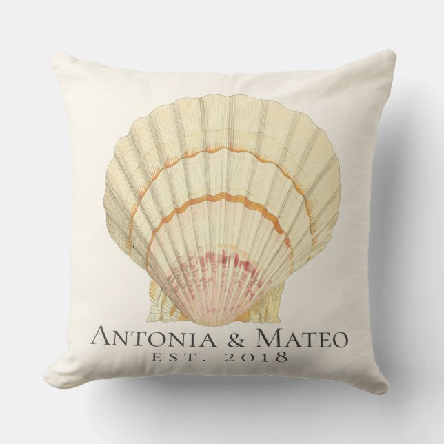 Vintage Scallop Single Seashell Wedding Cushion (Front)