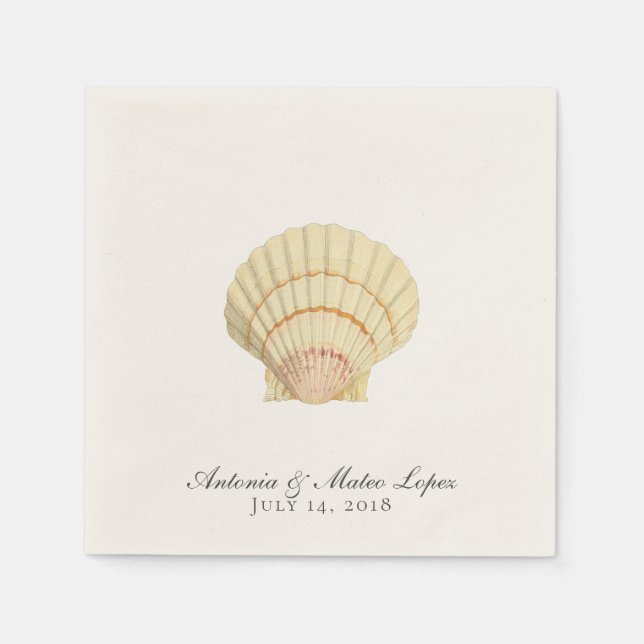 Vintage Scallop Single Seashell Wedding Napkin (Front)