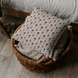 Vintage Scandinavia Folk Art Tulip Faux Linen Cushion