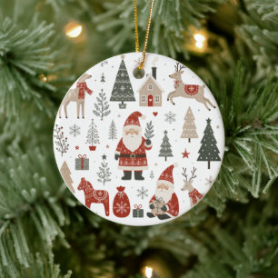 Vintage Scandinavian Christmas Santa Reindeer Ceramic Tree Decoration