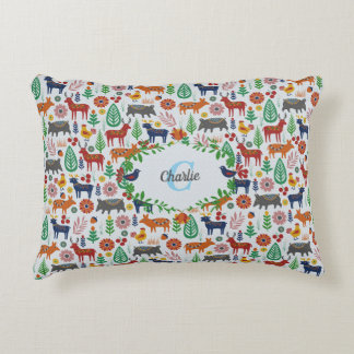 Vintage Scandinavian Folk Art Monogram Pattern Decorative Cushion
