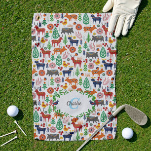 Vintage Scandinavian Folk Art Monogram Pattern Golf Towel