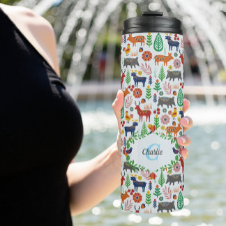 Vintage Scandinavian Folk Art Monogram Pattern Thermal Tumbler