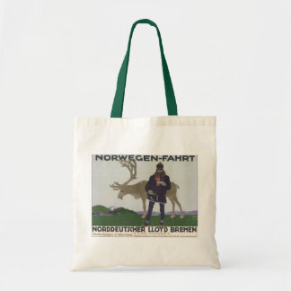 Vintage Scandinavian Travel to Norway Man Reindeer Tote Bag