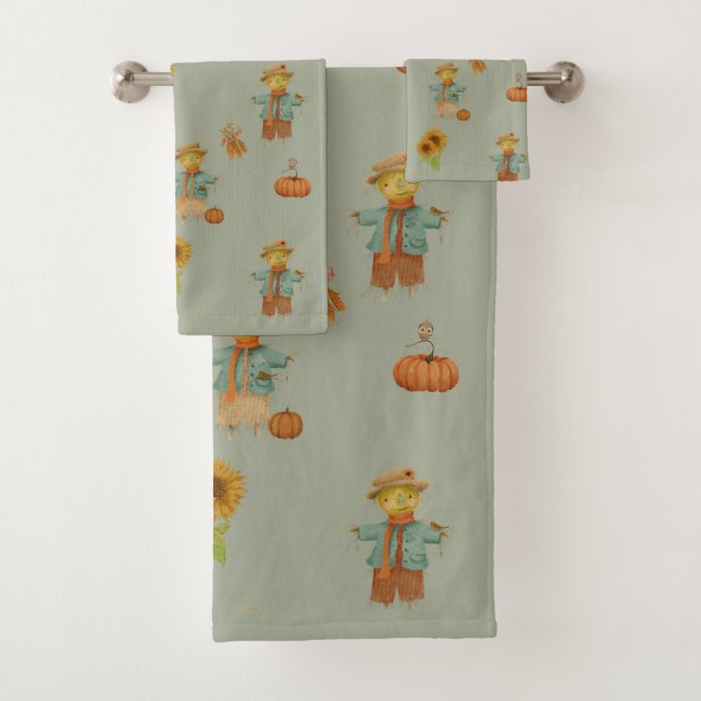 Vintage scarecrow and pumpkin Bath Towel Set (Insitu)