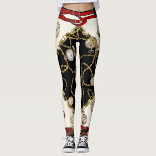 Vintage Scarf: Chain Clock Pattern Leggings