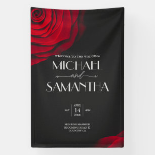 Vintage scarlet red rose petal flower wedding banner