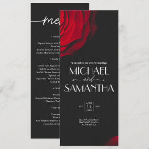 Vintage scarlet red rose petal flower wedding menu