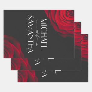 Vintage scarlet red rose petal flower wedding wrapping paper sheet