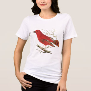 Vintage Scarlet Tanager Naturalist Bird Decor Art Tri-Blend Shirt