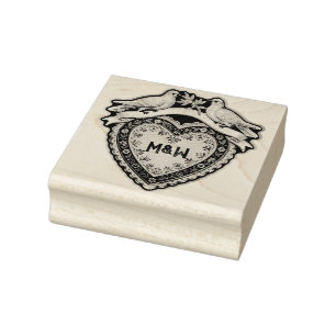 Vintage Scarp Picture - Heart and Birds 1 Rubber Stamp