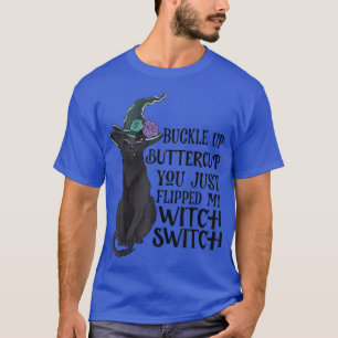 Vintage Scary Black Cat Wearing Witch Hat Haloween T-Shirt