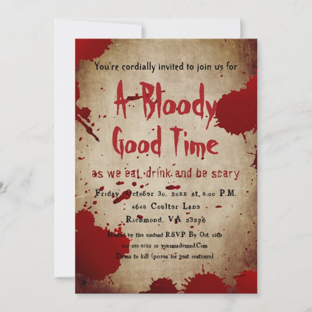 Vintage Scary Bloody Splatter Halloween Party Invitation (Front)