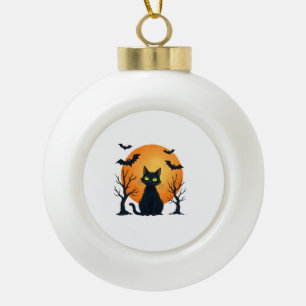 Vintage Scary Christmas Cat Costume Retro Cat Moon Ceramic Ball Christmas Ornament