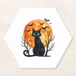 Vintage Scary Christmas Cat Costume Retro Cat Moon Paper Coaster