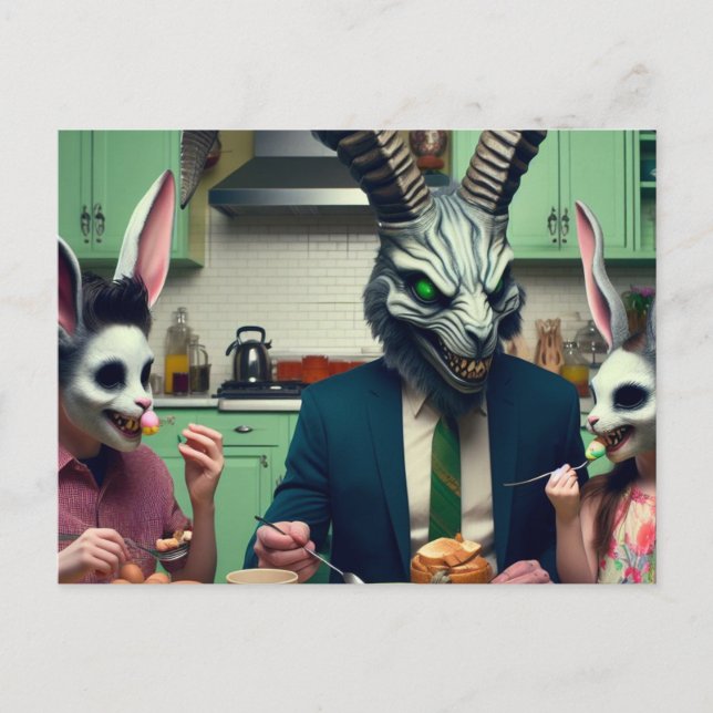 Vintage Scary Easter Meal Postcard (Front)